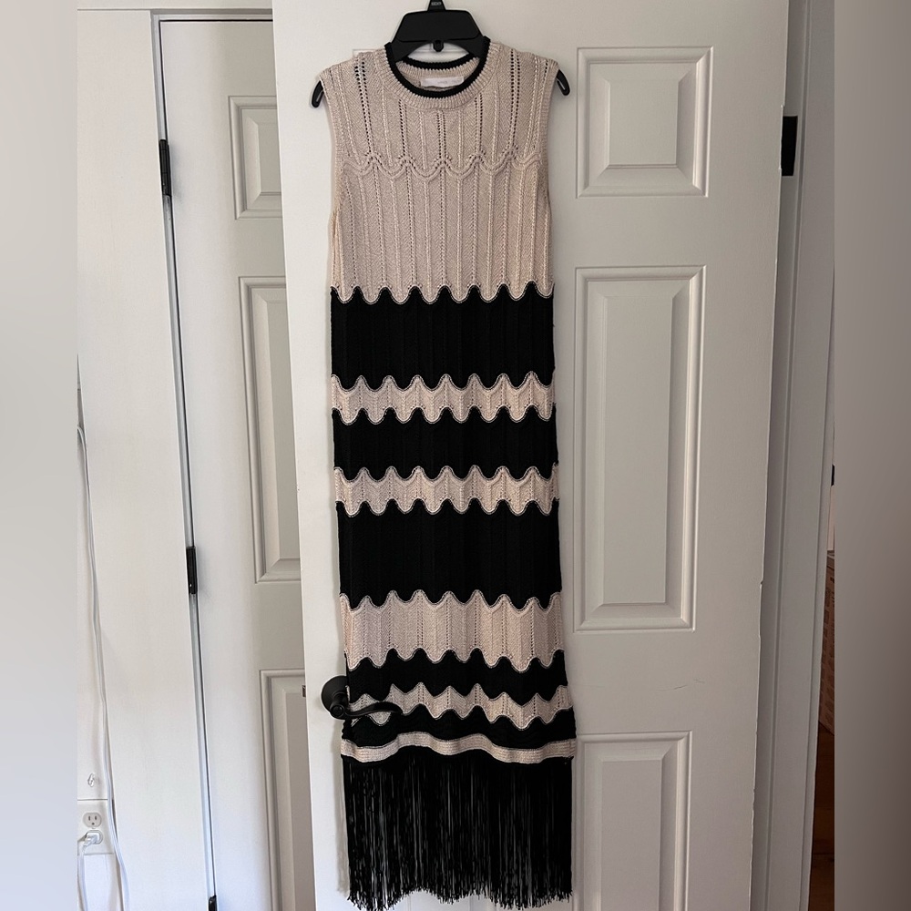 Mango Fringed Hem Dress Midi
